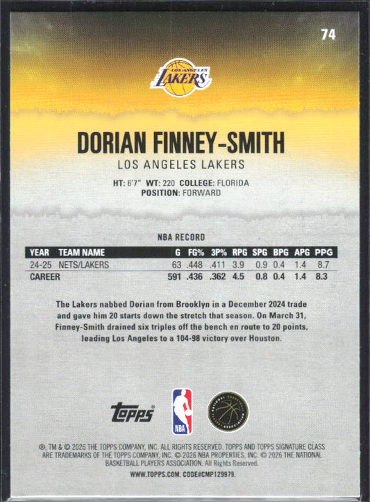 2025-26 Topps Signature Class #74 Dorian Finney-Smith – baksida