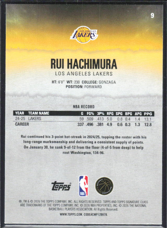 2025-26 Topps Signature Class #9 Rui Hachimura – baksida