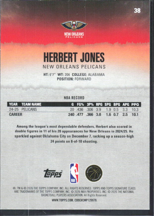 2025-26 Topps Signature Class #38 Herbert Jones – baksida