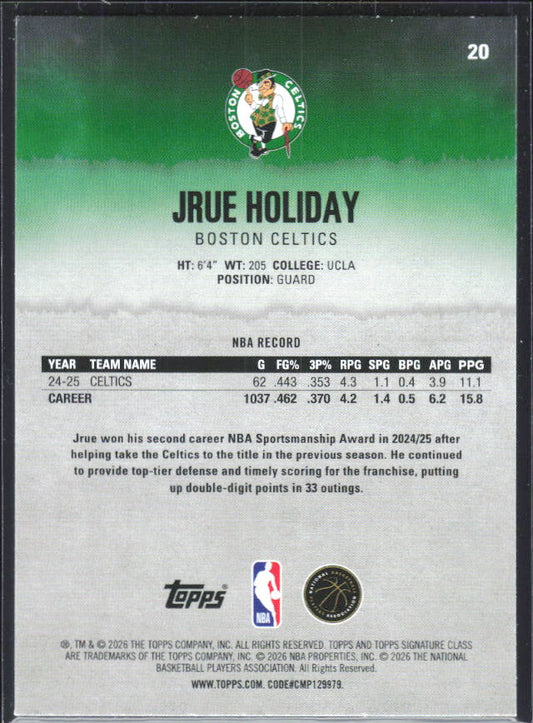 2025-26 Topps Signature Class #20 Jrue Holiday – baksida