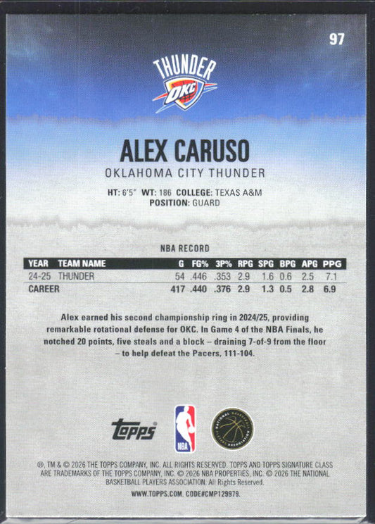 2025-26 Topps Signature Class #97 Alex Caruso – baksida