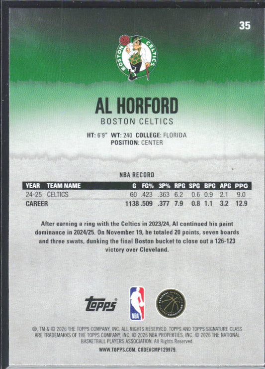2025-26 Topps Signature Class #35 Al Horford – baksida