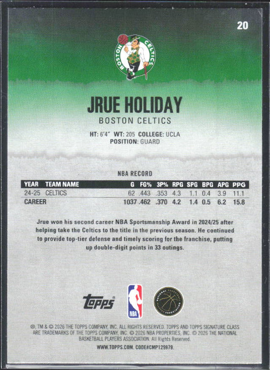 2025-26 Topps Signature Class #20 Jrue Holiday – baksida