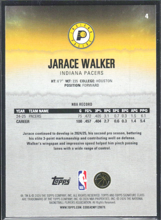 2025-26 Topps Signature Class #4 Jarace Walker – baksida