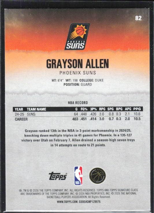 2025-26 Topps Signature Class #82 Grayson Allen – baksida