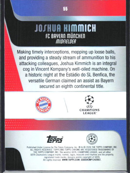 2025-26 Topps Chrome UEFA Club Competitions #55 Joshua Kimmich – baksida
