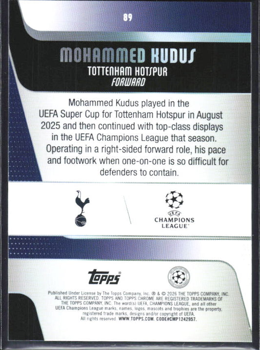 2025-26 Topps Chrome UEFA Club Competitions #89 Mohammed Kudus – baksida