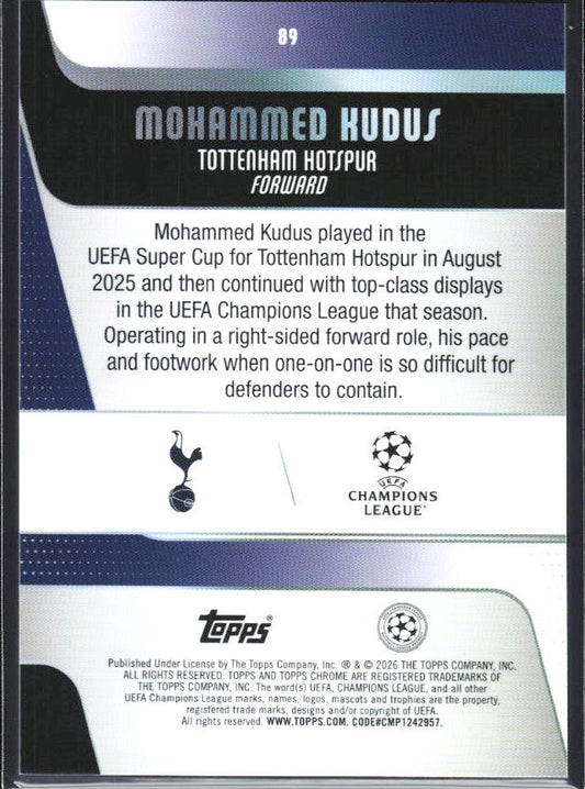 2025-26 Topps Chrome UEFA Club Competitions #89 Mohammed Kudus – baksida