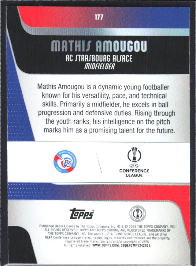 2025-26 Topps Chrome UEFA Club Competitions #177 Mathis Amougou – baksida