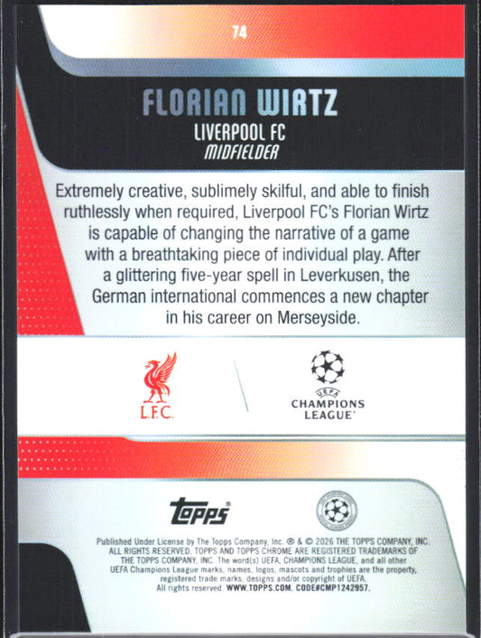 2025-26 Topps Chrome UEFA Club Competitions #74 Florian Wirtz – baksida