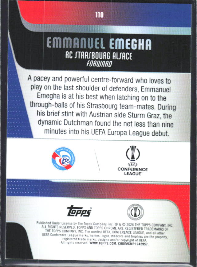 2025-26 Topps Chrome UEFA Club Competitions #110 Emanuel Emegha – baksida