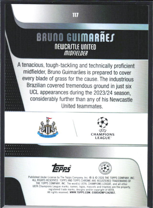 2025-26 Topps Chrome UEFA Club Competitions #117 Bruno Guimarães – baksida