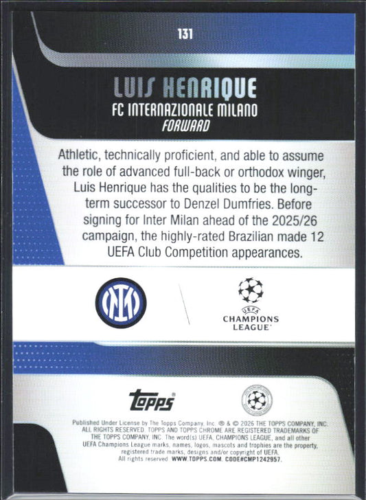 2025-26 Topps Chrome UEFA Club Competitions #131 Luis Henrique – baksida