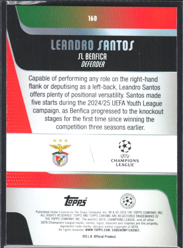 2025-26 Topps Chrome UEFA Club Competitions #160 Leandro Santos – baksida
