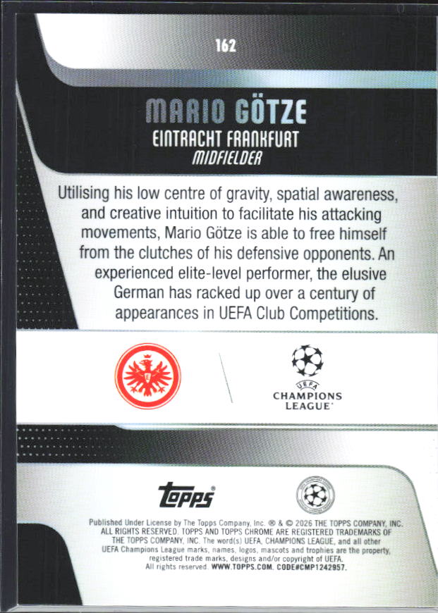 2025-26 Topps Chrome UEFA Club Competitions #162 Mario Götze – baksida