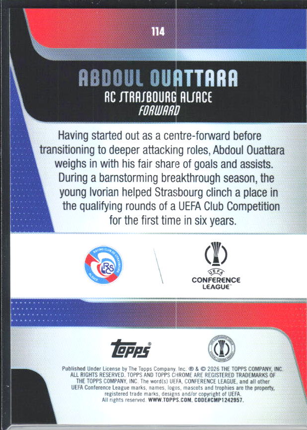 2025-26 Topps Chrome UEFA Club Competitions #114 Abdoul Ouattara – baksida