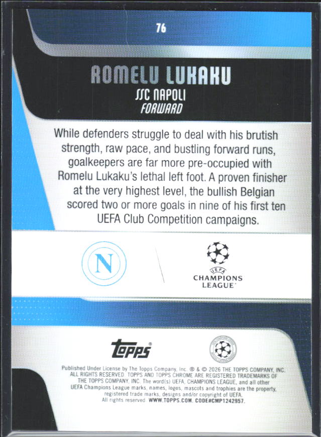 2025-26 Topps Chrome UEFA Club Competitions #76 Romelu Lukaku – baksida