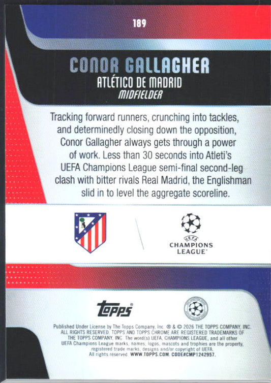 2025-26 Topps Chrome UEFA Club Competitions #189 Conor Gallagher – baksida