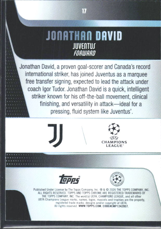 2025-26 Topps Chrome UEFA Club Competitions #17 Jonathan David – baksida