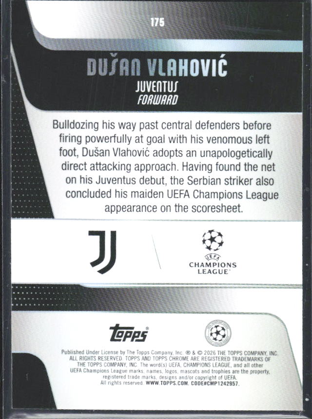 2025-26 Topps Chrome UEFA Club Competitions #175 Dušan Vlahović – baksida