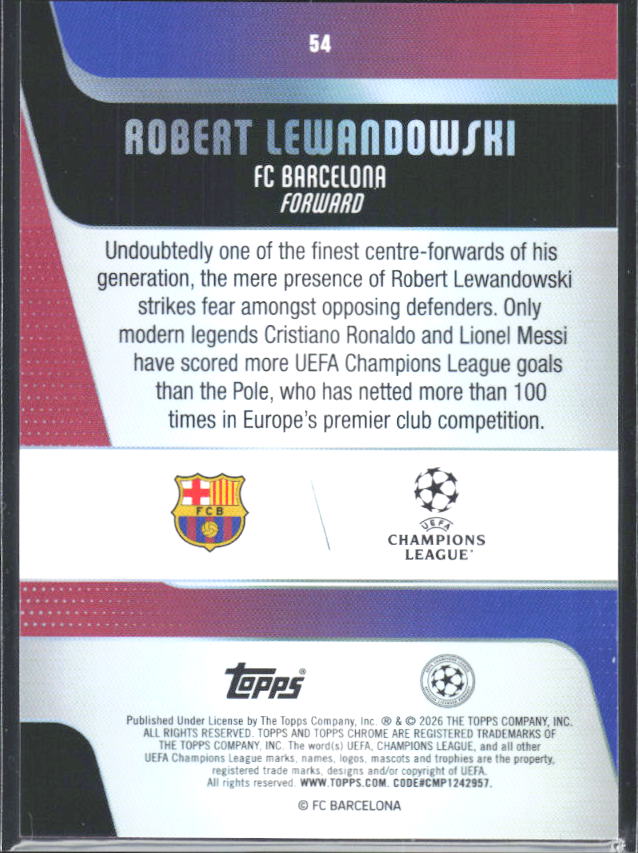 2025-26 Topps Chrome UEFA Club Competitions #54 Robert Lewandowski – baksida