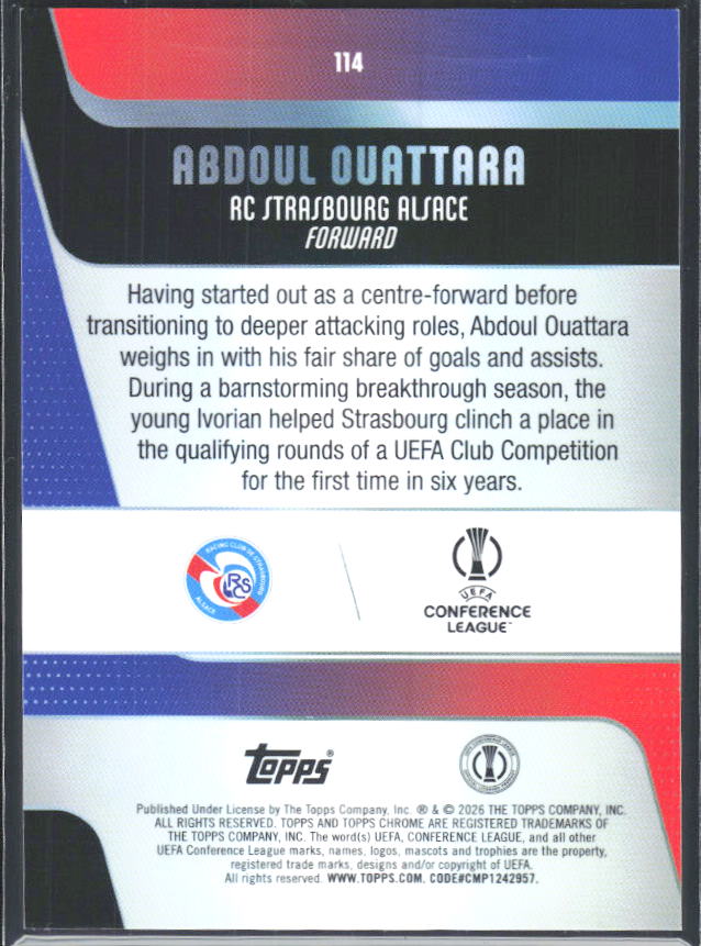 2025-26 Topps Chrome UEFA Club Competitions #114 Abdoul Ouattara – baksida