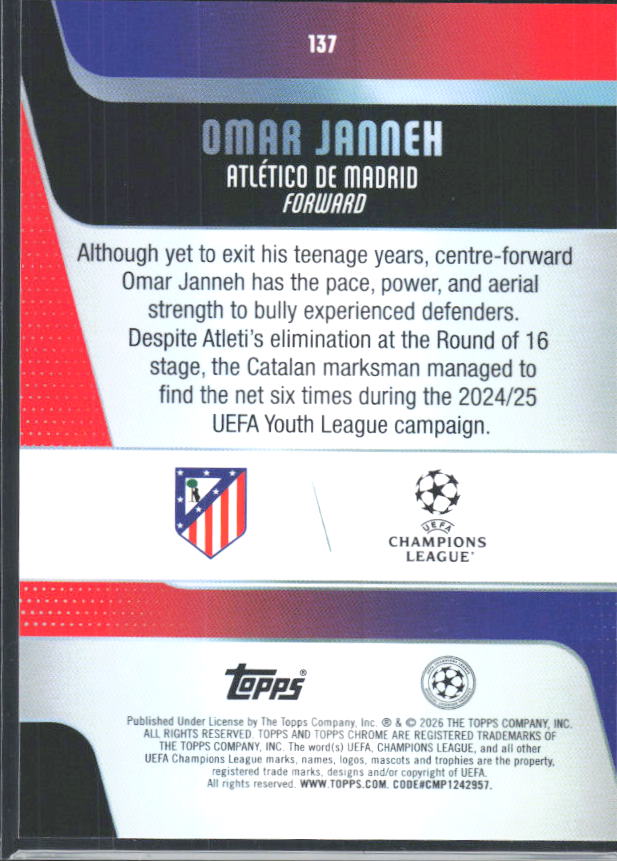 2025-26 Topps Chrome UEFA Club Competitions #137 Omar Janneh – baksida