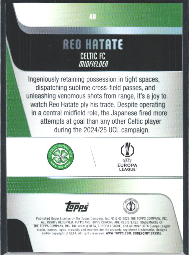 2025-26 Topps Chrome UEFA Club Competitions #40 Reo Hatate – baksida