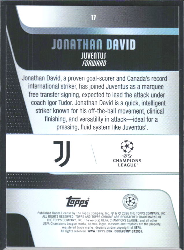 2025-26 Topps Chrome UEFA Club Competitions #17 Jonathan David – baksida