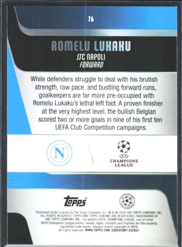 2025-26 Topps Chrome UEFA Club Competitions #76 Romelu Lukaku – baksida