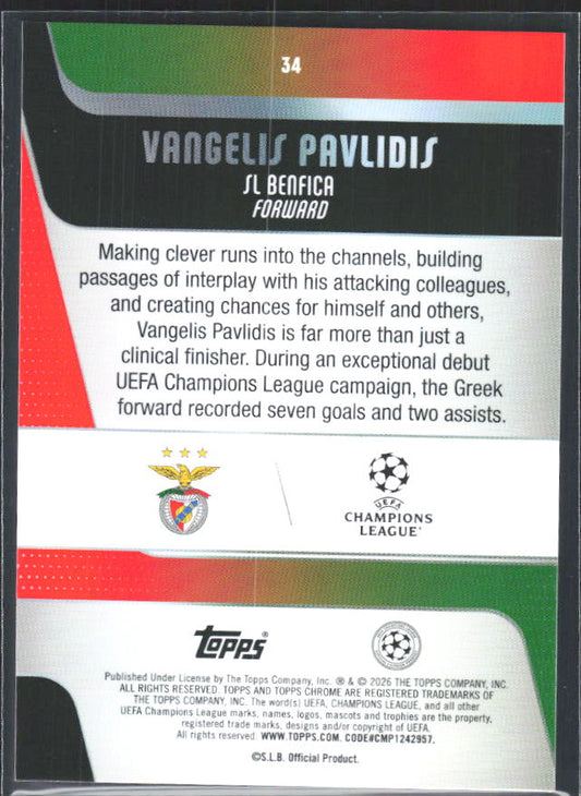2025-26 Topps Chrome UEFA Club Competitions #34 Vangelis Pavlidis – baksida