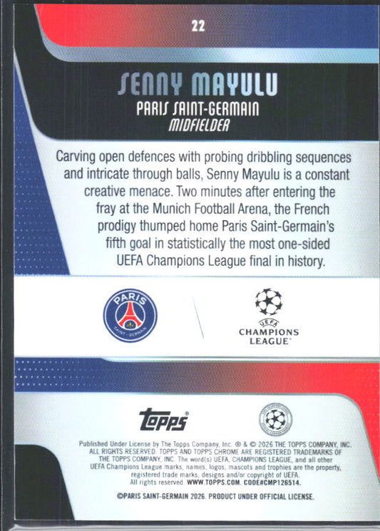 2025-26 Topps Chrome UEFA Club Competitions #22 Senny Mayulu – baksida