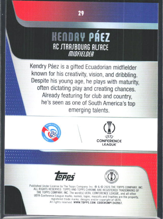 2025-26 Topps Chrome UEFA Club Competitions #29 Kendry Páez – baksida