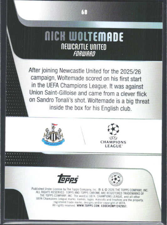 2025-26 Topps Chrome UEFA Club Competitions #68 Nick Woltemade – baksida