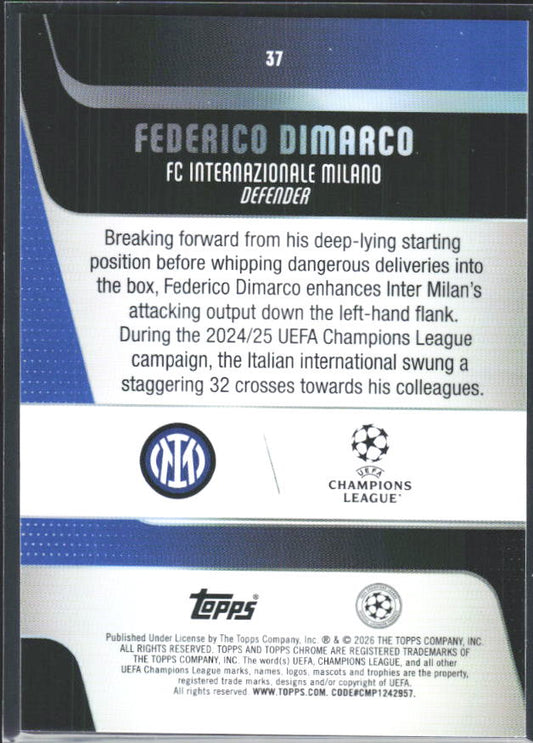 2025-26 Topps Chrome UEFA Club Competitions #37 Federico Dimarco – baksida