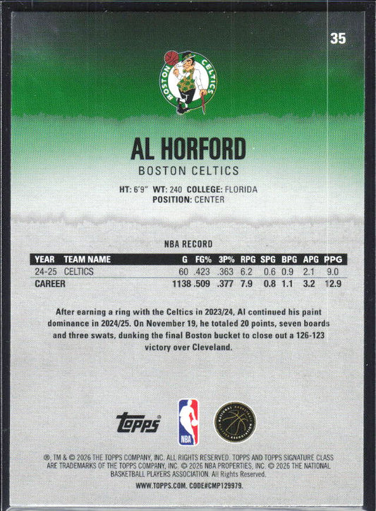 2025-26 Topps Signature Class #35 Al Horford – baksida
