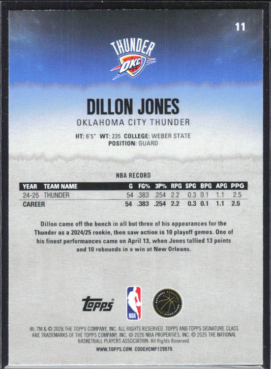 2025-26 Topps Signature Class #11 Dillon Jones – baksida