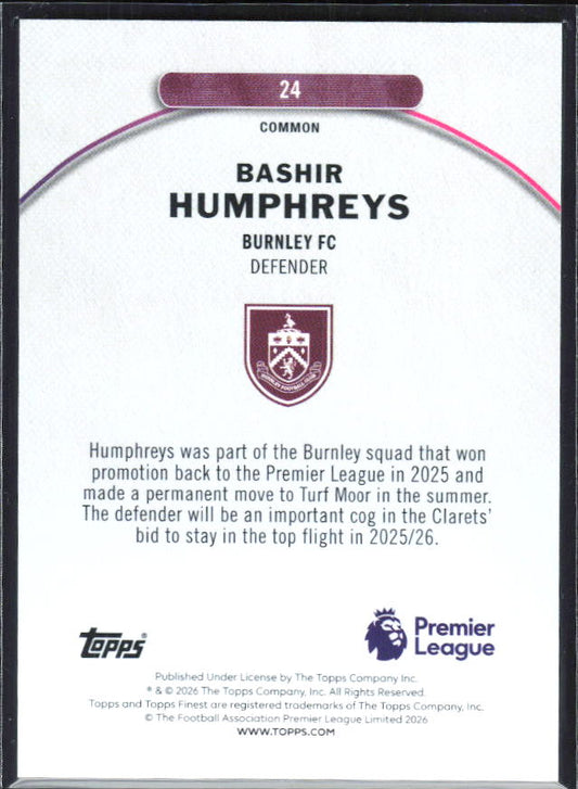 2025-26 Topps Finest Premier League #24 Bashir Humphreys – baksida