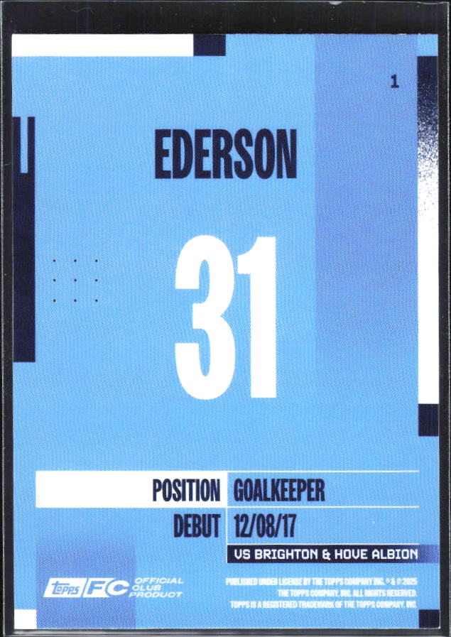 2024-25 Topps Manchester City Team Set #1 Ederson – baksida