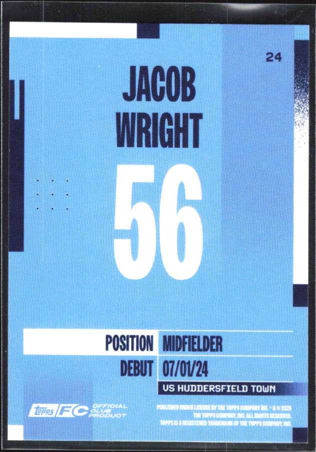 2024-25 Topps Manchester City Team Set #24 Jacob Wright – baksida
