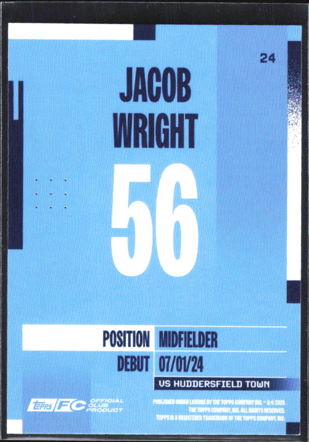 2024-25 Topps Manchester City Team Set #24 Jacob Wright – baksida
