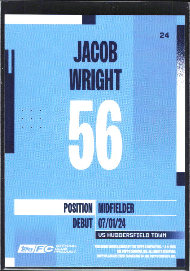 2024-25 Topps Manchester City Team Set #24 Jacob Wright – baksida