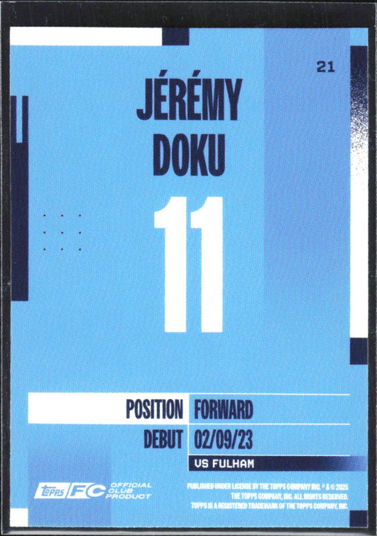 2024-25 Topps Manchester City Team Set #21 Jérémy Doku – baksida