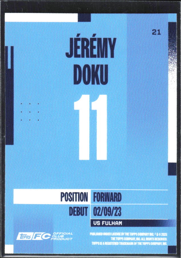 2024-25 Topps Manchester City Team Set #21 Jérémy Doku – baksida
