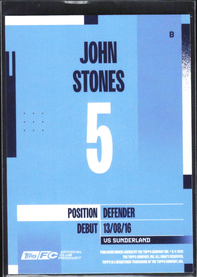 2024-25 Topps Manchester City Team Set #8 John Stones – baksida