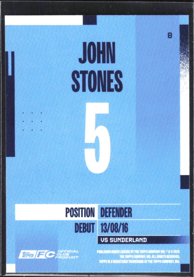 2024-25 Topps Manchester City Team Set #8 John Stones – baksida