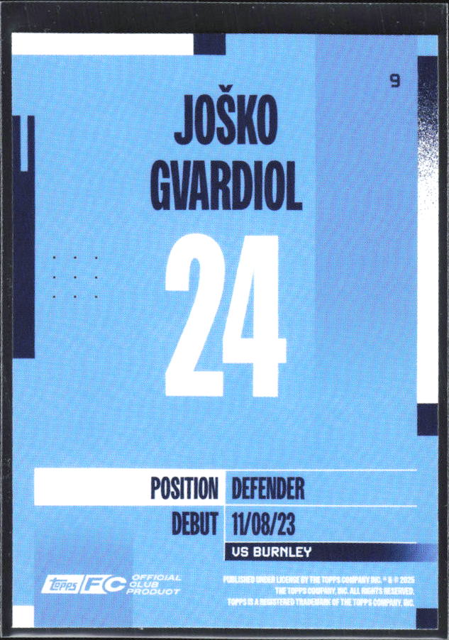 2024-25 Topps Manchester City Team Set #9 Josko Gvardiol – baksida