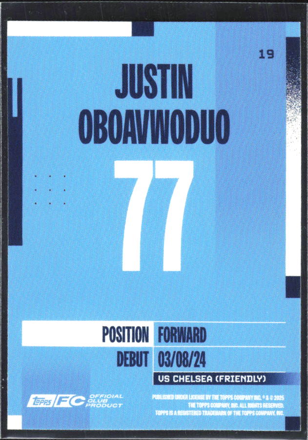 2024-25 Topps Manchester City Team Set #19 Justin Oboavwoduo – baksida