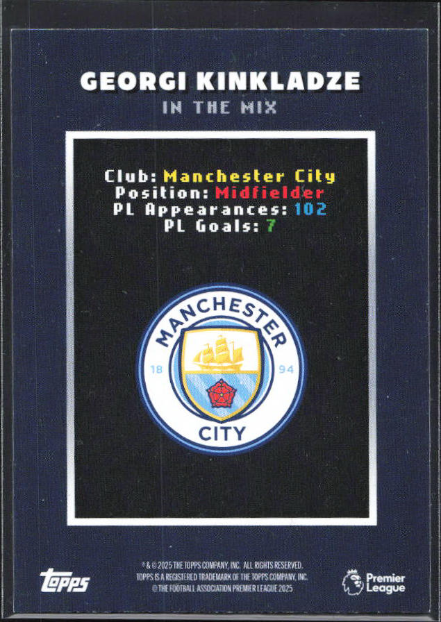 Topps Premier League Decades Georgi Kinkladze In the Mix – baksida