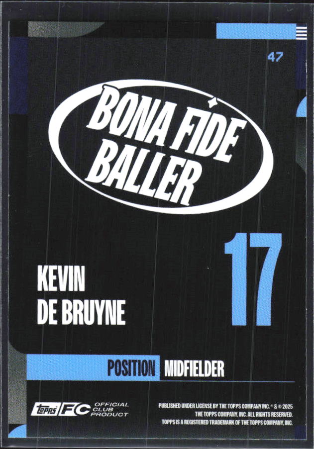 2024-25 Topps Manchester City Team Set #47 Kevin De Bruyne – baksida